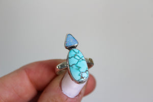 Coober Pedy Opal & Lone Mountain Turquoise Ring- Size 7.25