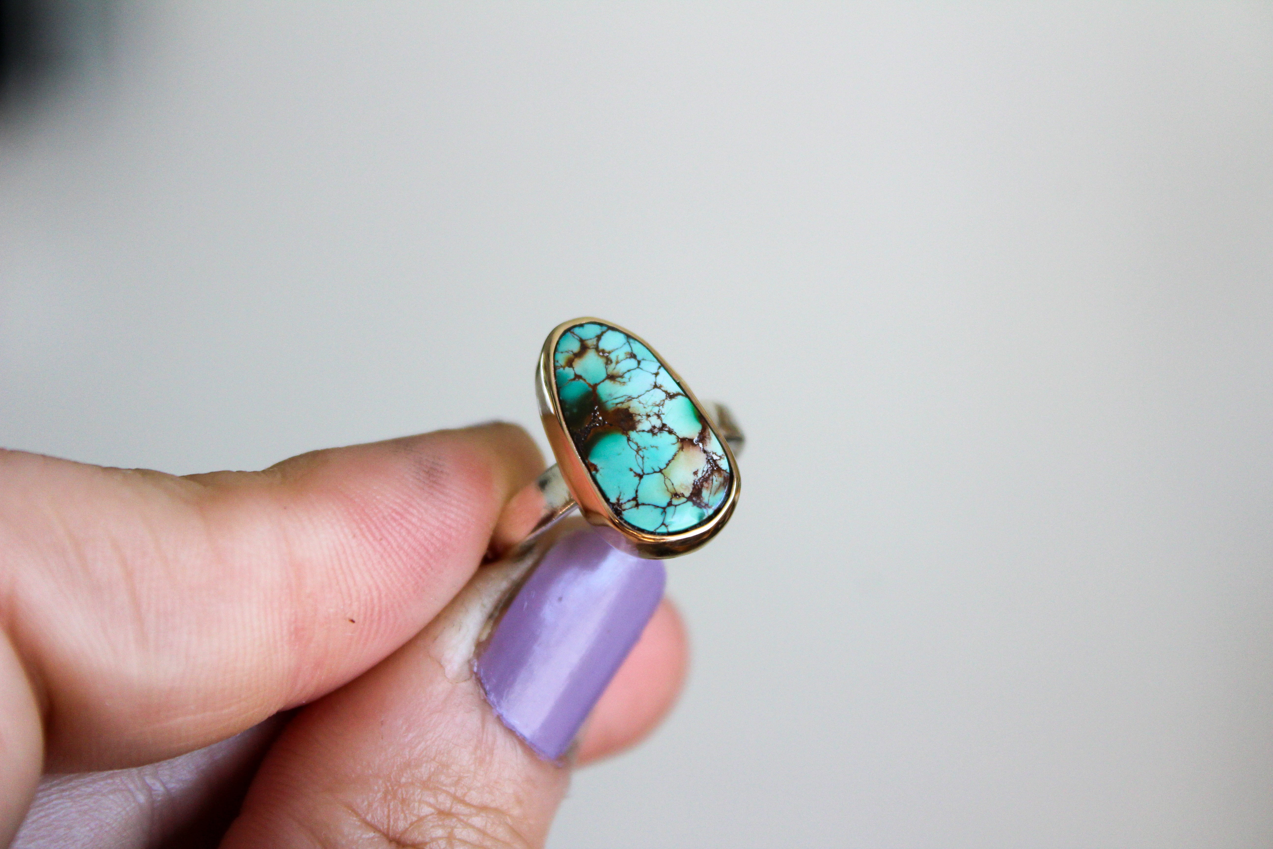 Royston Turquoise 14k Gold Mixed Metals Ring- Size 6.5