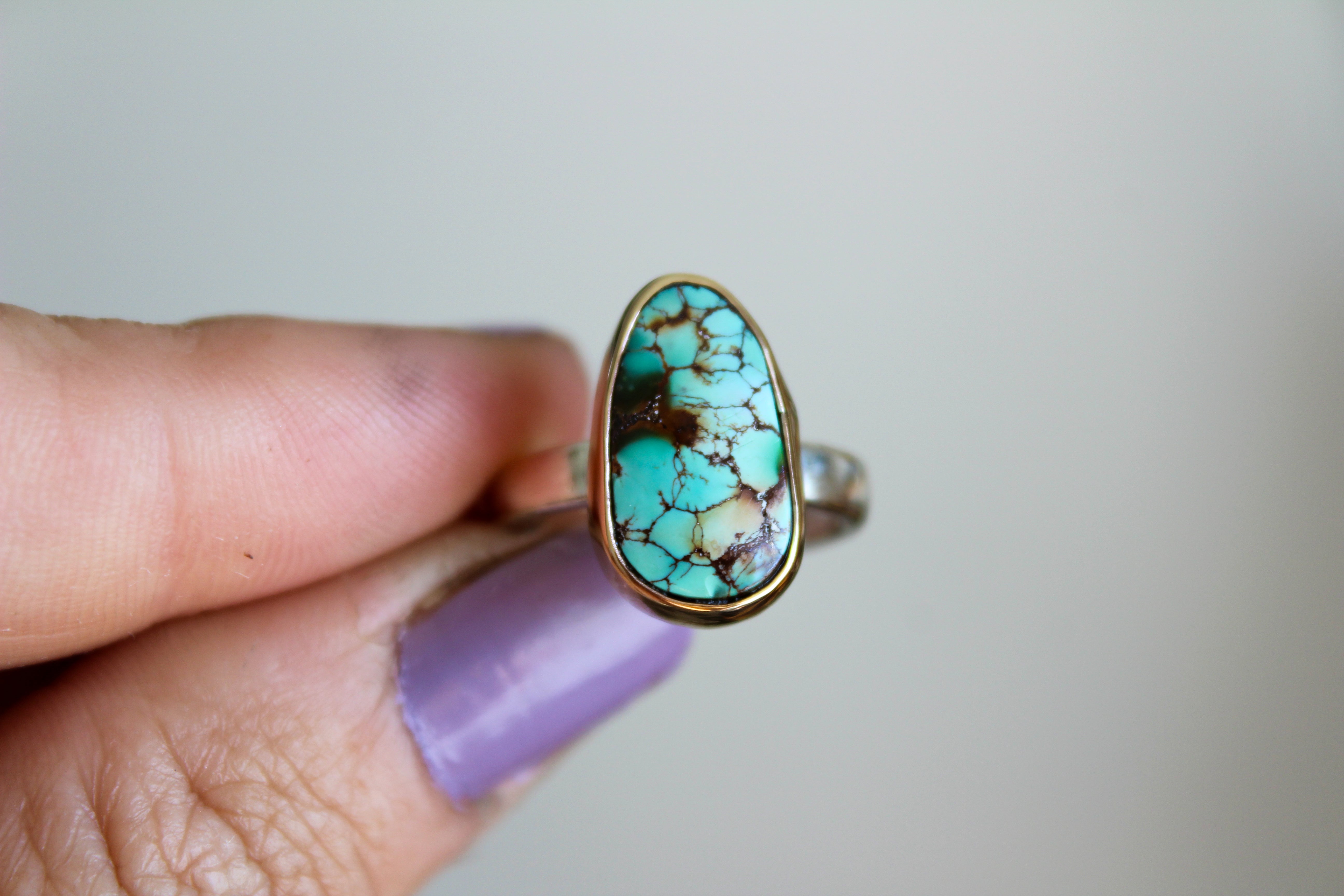 Royston Turquoise 14k Gold Mixed Metals Ring- Size 6.5