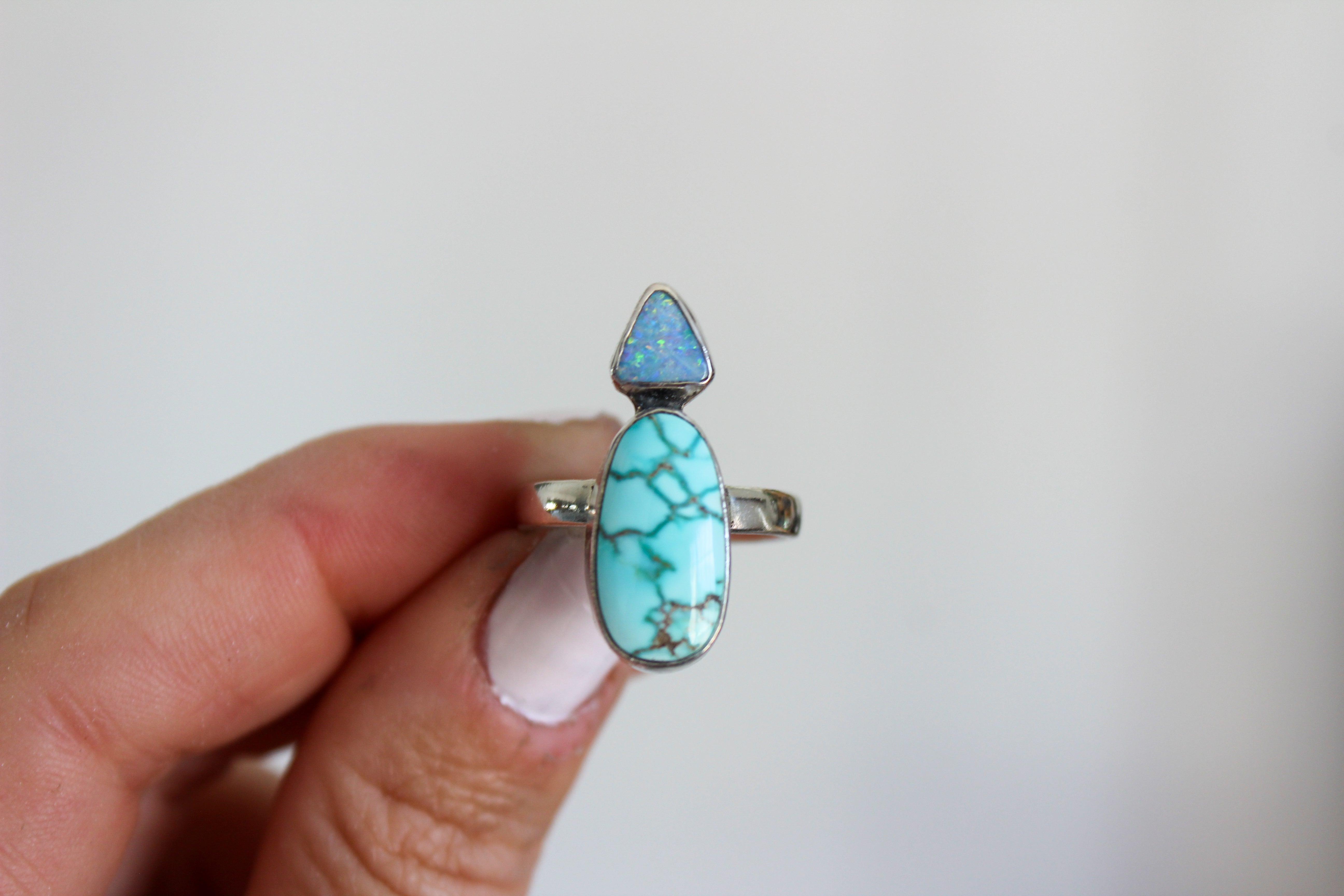 Coober Pedy Opal & Lone Mountain Turquoise Ring- Size 7.25