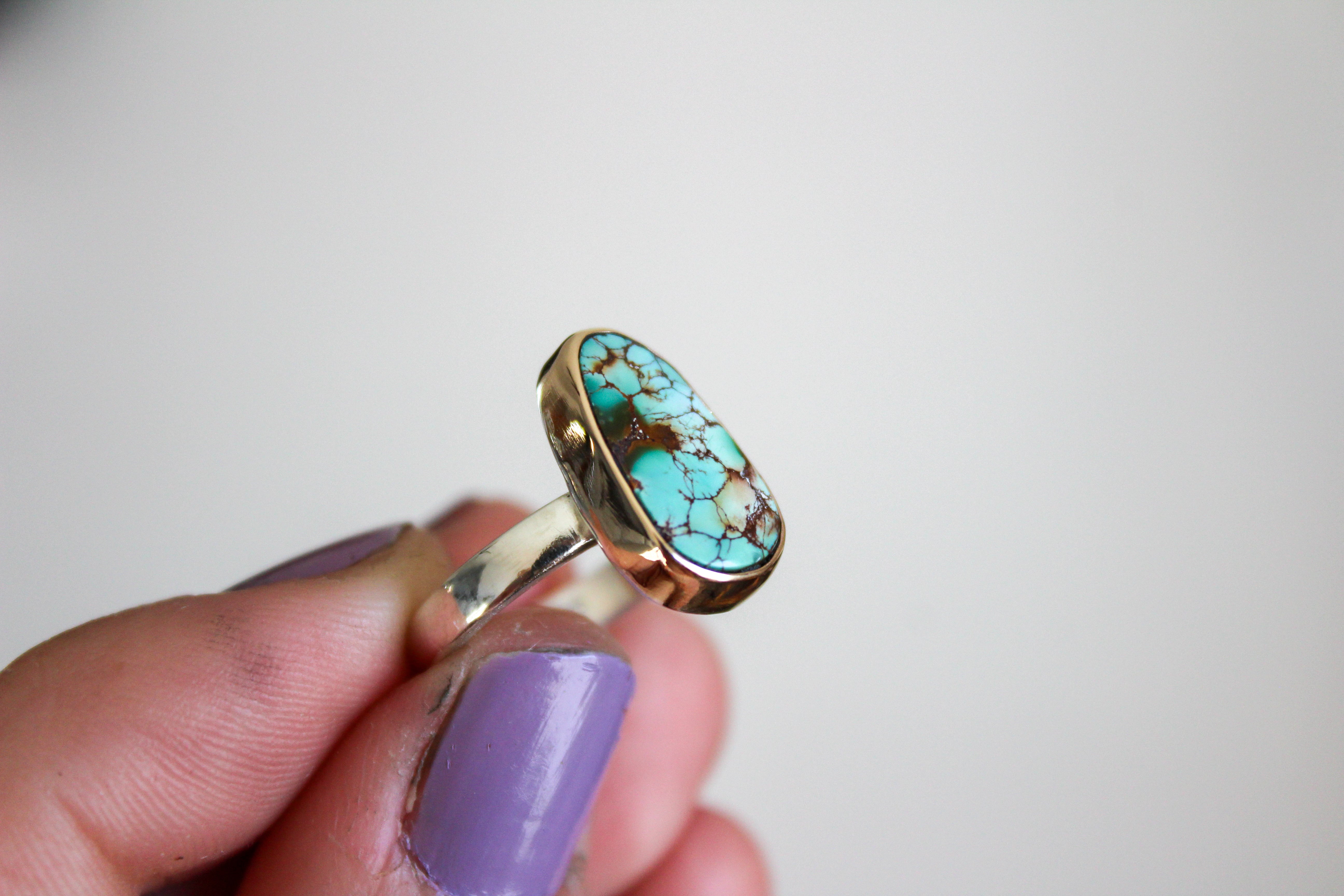 Royston Turquoise 14k Gold Mixed Metals Ring- Size 6.5