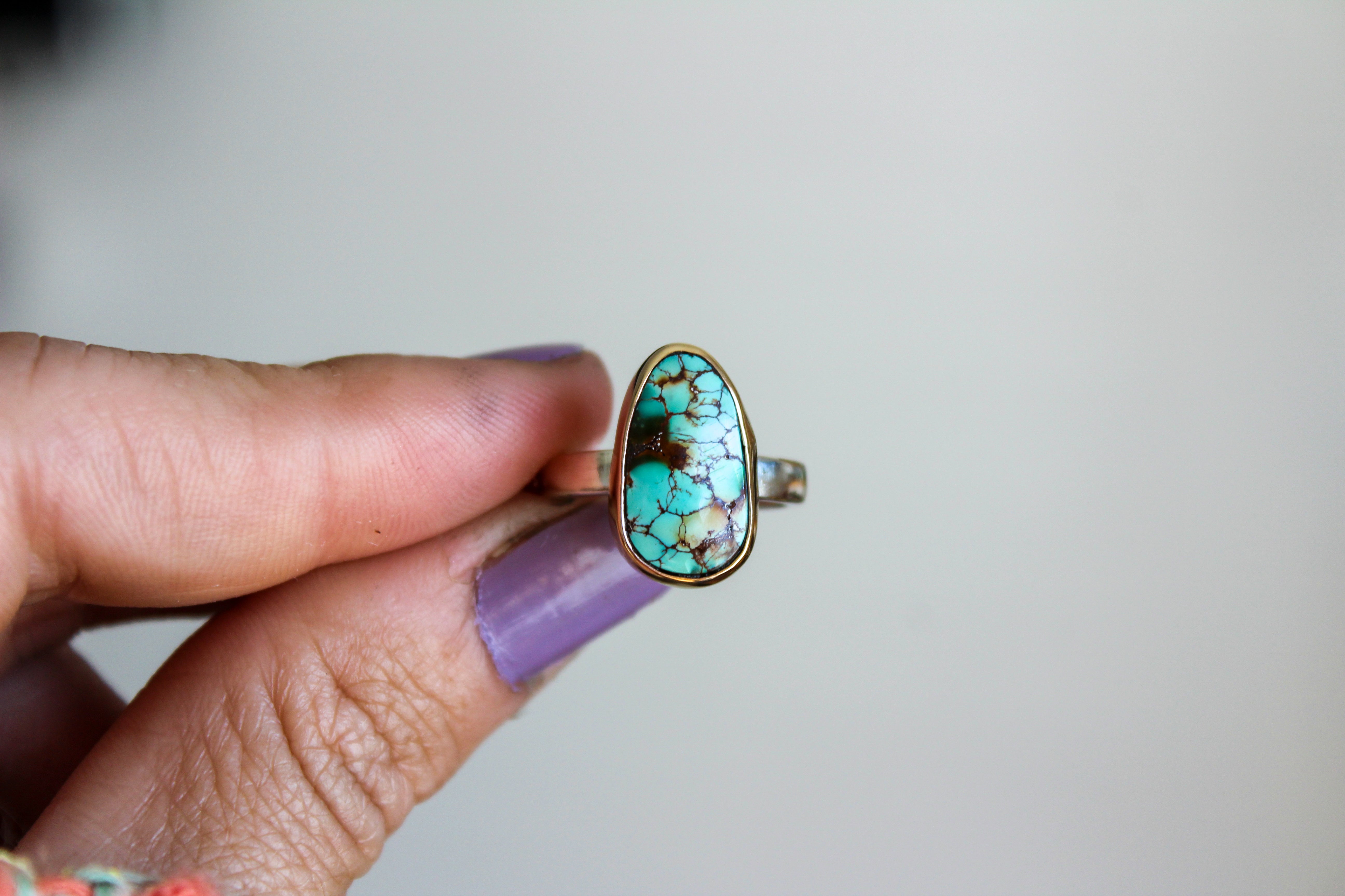 Royston Turquoise 14k Gold Mixed Metals Ring- Size 6.5