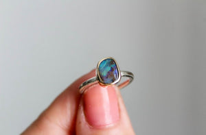 High Grade Boulder Opal 14k Gold Mixed Metals Ring- Size 5.25