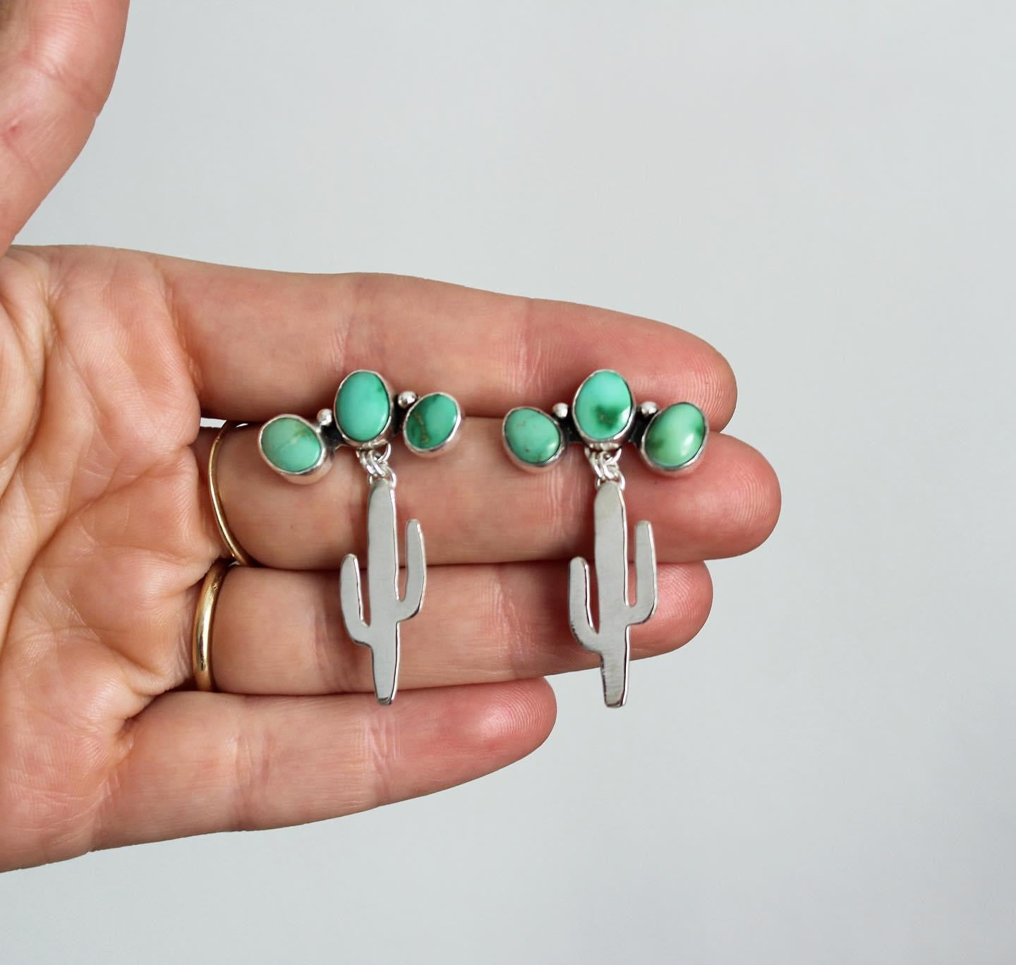 Emerald Valley Turquoise Sterling Saguaro Earrings