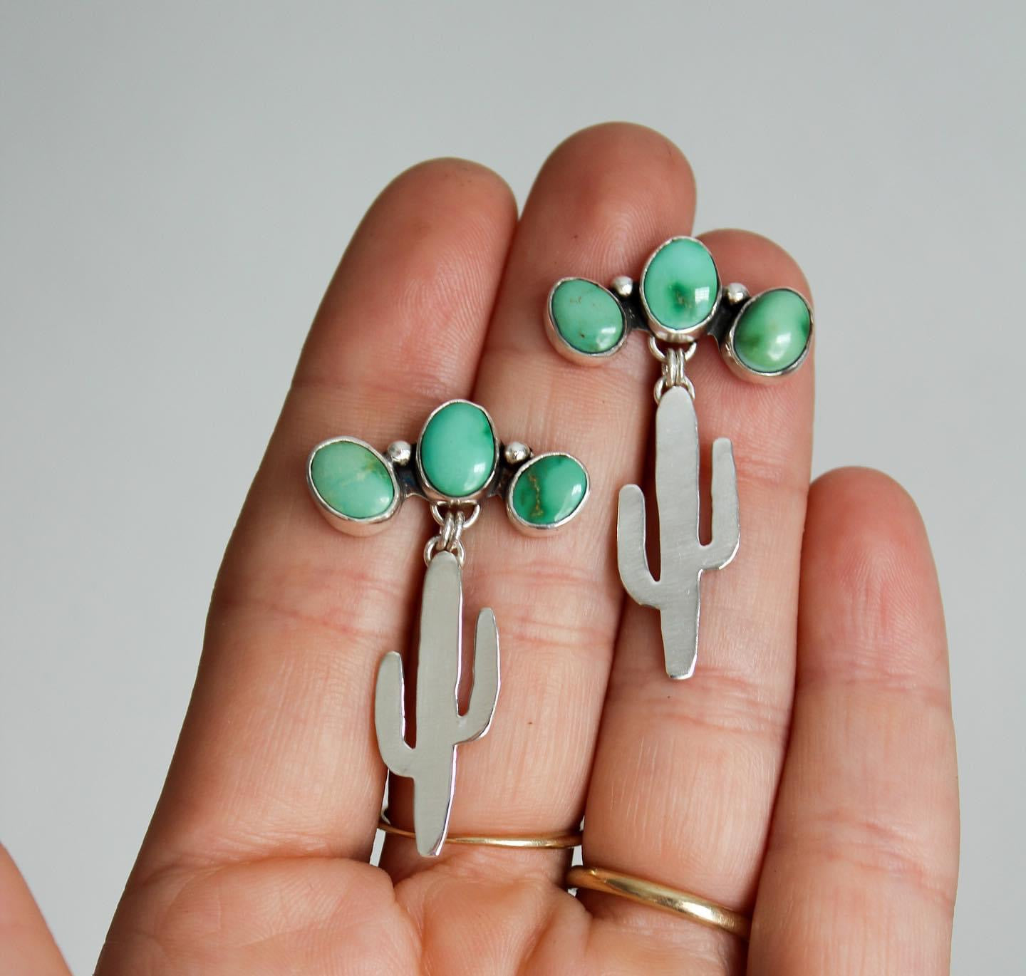 Emerald Valley Turquoise Sterling Saguaro Earrings